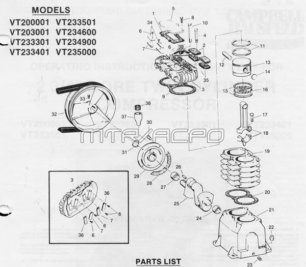 Section 1 Diagram and Parts List for VT23401  Campbell Hausfeld Compressor